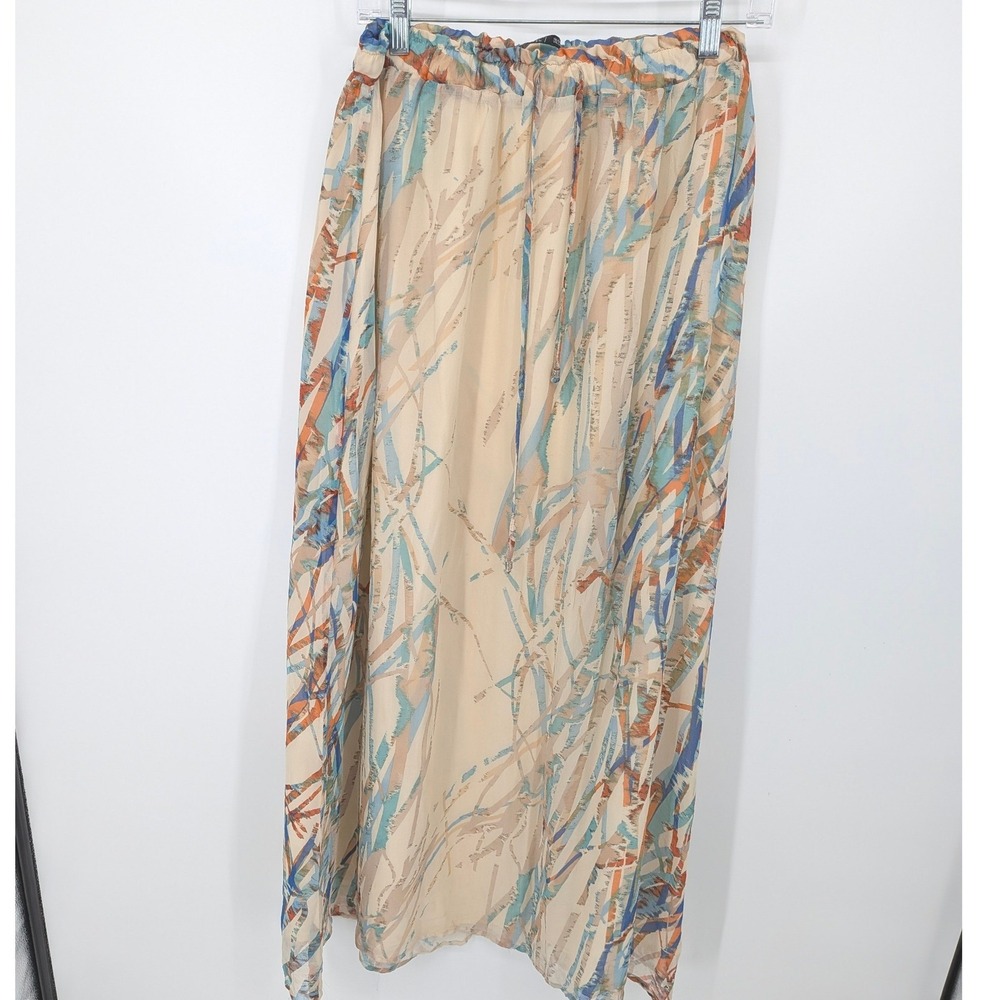 Gypsy 05 Global Village Maxi Silk Skirt Womens Medium Cream Multicolor Abstract